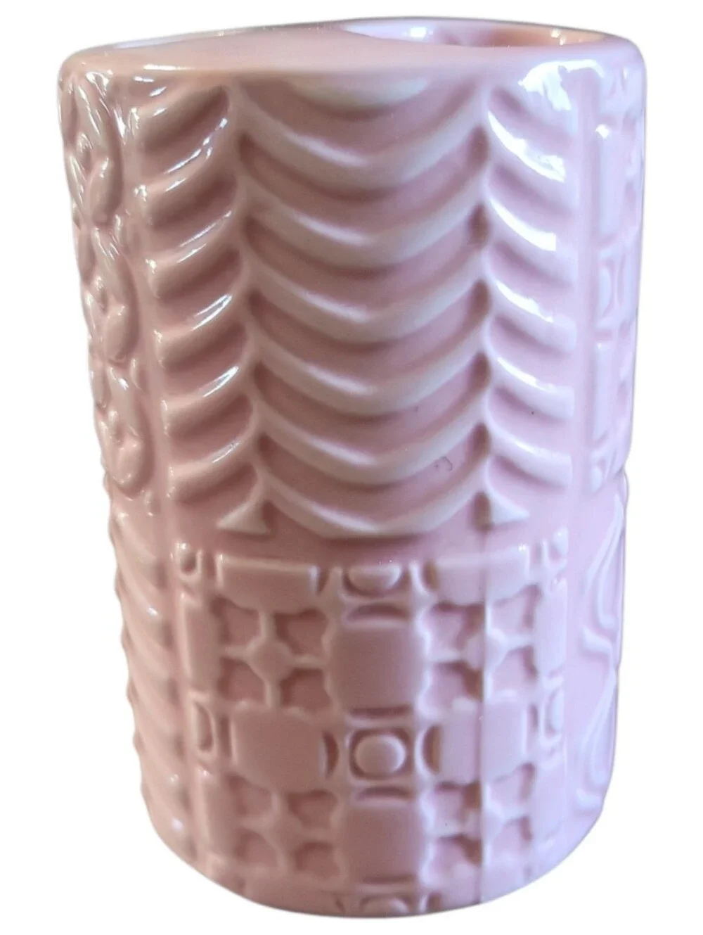 Vtg Caro Home Collections Pink Geometric 3 Slot Ceramic Toothbrush/Paste Holder